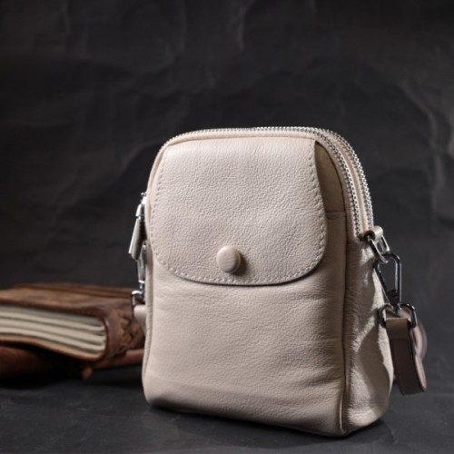 Сумка Vintage Жіноча невелика вертикальна на два відділення з натуральної шкіри Біла (22401)