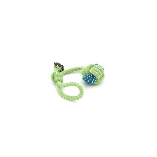 Іграшка для собак Voltronic Мотузка-апорт із вузлами форма кулі з петлею, вузлом 6х14 см зелено-синя (YT41103)