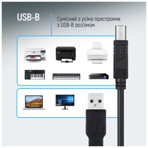 Кабель для принтера USB 2.0 AM/BM 3.0m black ColorWay (CW-CBUB073-BK)