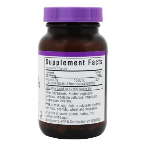Вітамін Bluebonnet Nutrition Вітамін D3 1000IU, 100 желатинових капсул (BLB-00308)