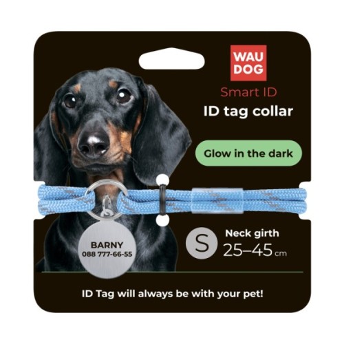Шнурок для адресника WAUDOG Smart ID світловідбивний S 25-45 см блакитний (60402)