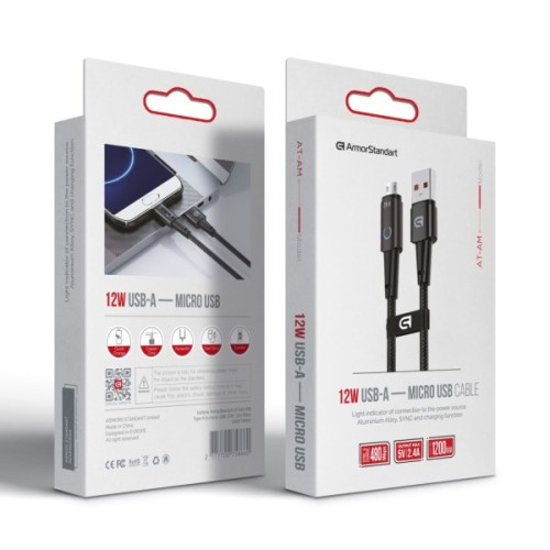 Дата кабель USB 2.0 AM to Micro 5P 1.2m 12W black Armorstandart (ARM75866)