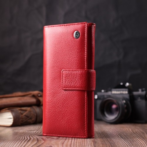 Гаманець ST Leather На чотири відділення для купюр із натуральної шкіри Червоний (22549)