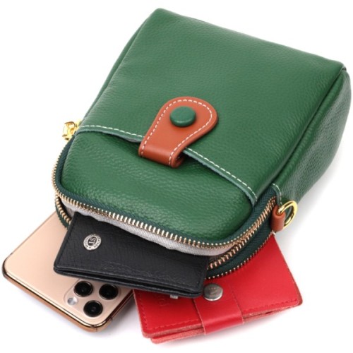 Сумка Vintage Трапеція з натуральної шкіри Зелена (22268)