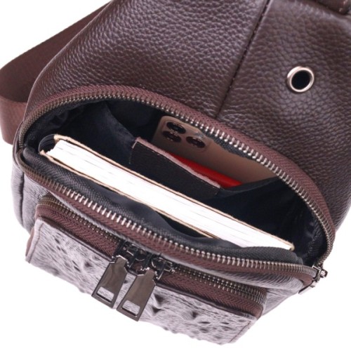 Сумка Vintage Слінг чоловіча з натуральної шкіри Коричнева (21401)