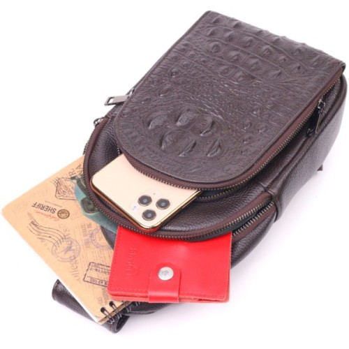 Сумка Vintage Слінг чоловіча з натуральної шкіри Коричнева (21401)