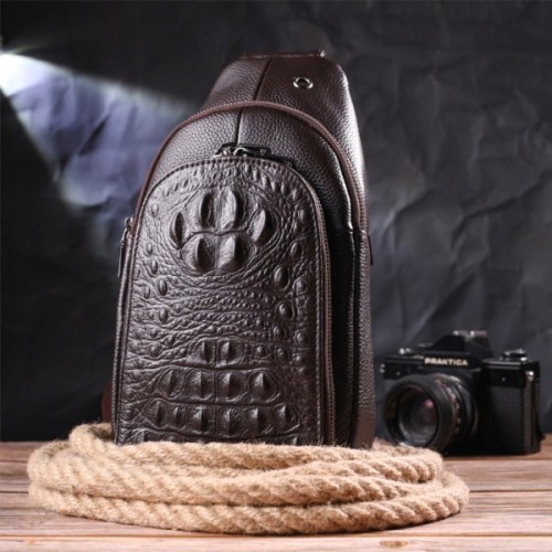 Сумка Vintage Слінг чоловіча з натуральної шкіри Коричнева (21401)