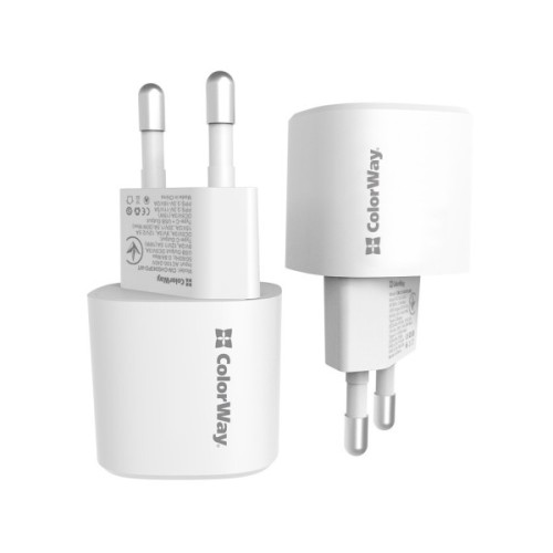 Зарядний пристрій ColorWay GaN PD Port USB PPS (Type-C PD + USB QC3.0) (33W) white (CW-CHS043PD-WT)