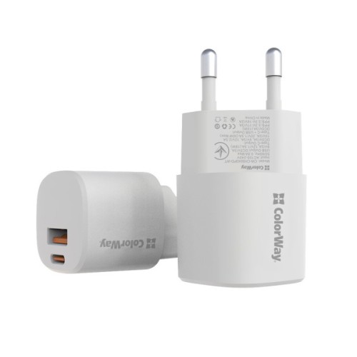 Зарядний пристрій ColorWay GaN PD Port USB PPS (Type-C PD + USB QC3.0) (33W) white (CW-CHS043PD-WT)