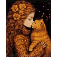 Картина по номерам Santi алмазна мозаїка Дівчинка та кошеня 40х50 см на підрам (956047)