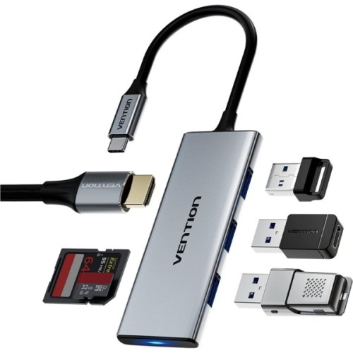 Концентратор Vention USB-C 6-in-1 3xUSB 3.0 + HDMI 4K30Hz + SD/TF 0.15m (TOOHB)
