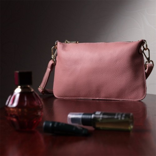 Сумка Vintage Жіноча з двома ременями з натуральної шкіри Рожева (22644)