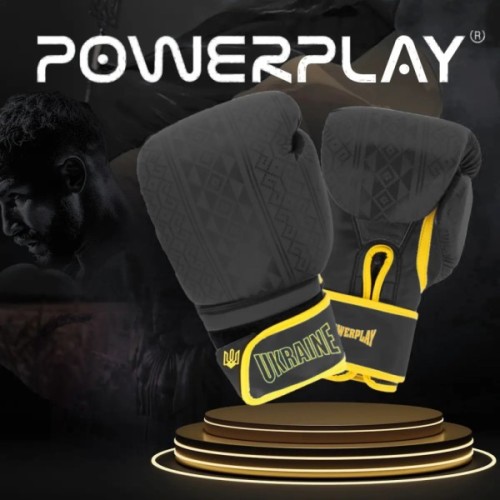 Боксерські рукавички PowerPlay 3021 Ukraine Чорно жовті 12 унцій (PP_3021_12oz_Black/Yellow)