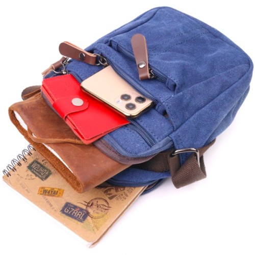 Сумка Vintage Чоловіча з щільного текстилю Синя (21246)