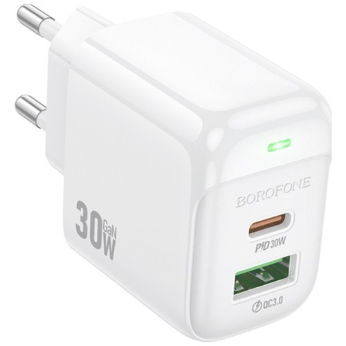 Зарядний пристрій BOROFONE BAS45A 1xUSB-C PD30W + 1xUSB QC3.0 white (6941991113871)