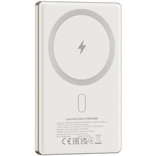 Батарея універсальна Canyon 5000mAh OnPower 505 slim Magsafe PD/20W Beige (CNS-CPB505BE)
