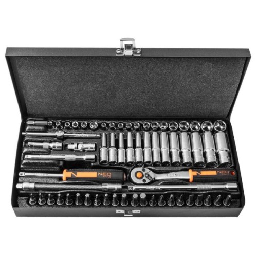 Набір інструментів Neo Tools 63шт, 1/4", CrV, металевий кейс (10-008)