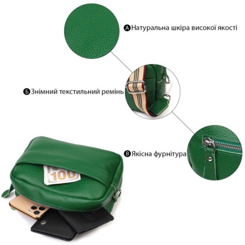 Сумка Vintage Жіноча на плече з натуральної шкіри Зелена (22120)