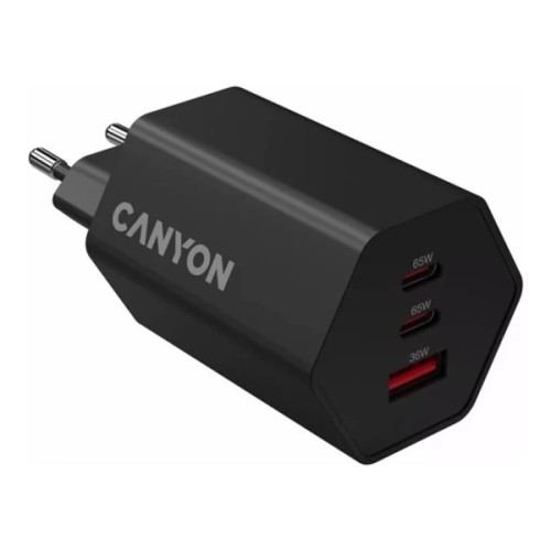 Зарядний пристрій Canyon HEXAGON 65 GaN 65W 2xPD 1xQC EU Black (CND-CHAHEX65B)