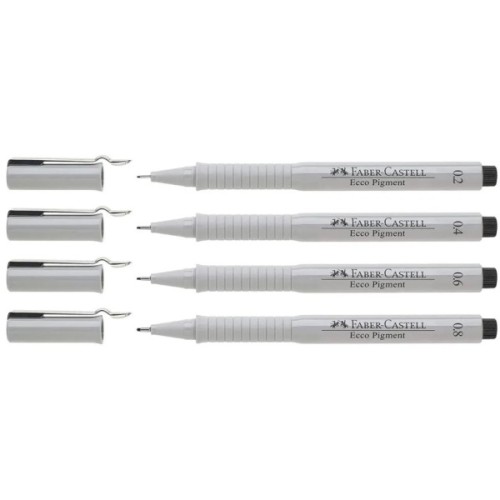Лайнер Faber-Castell набір капілярних ручок металіків Ecco Pigment, 4 шт.- чорні, 0,2- 0,8 мм (26996)