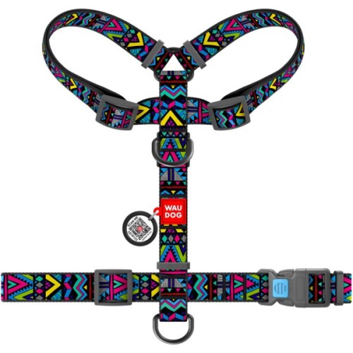 Шлея для собак WAUDOG Nylon з QR паспортом анатомічна H-подібна "Інді" L (5503)
