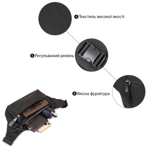 Сумка Vintage Бананка нейлон Чорна (20635)