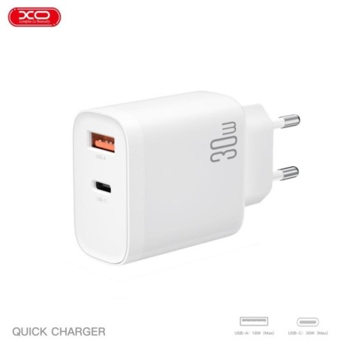 Зарядний пристрій XO 1xUSB-C PD30W + 1xUSB QC3.0 (XO-QC16)