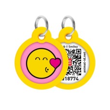 Адресник для тварин WAUDOG Smart ID з QR паспортом "Смайли на рожевому", коло 30 мм (230-0187)