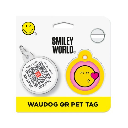 Адресник для тварин WAUDOG Smart ID з QR паспортом "Смайли на рожевому", коло 30 мм (230-0187)