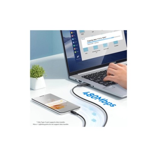 Дата кабель USB 2.0 AM to Lightning + Micro 5P + USB-C 1.2m 100W Essager (EXCMTL-JJ01-P)