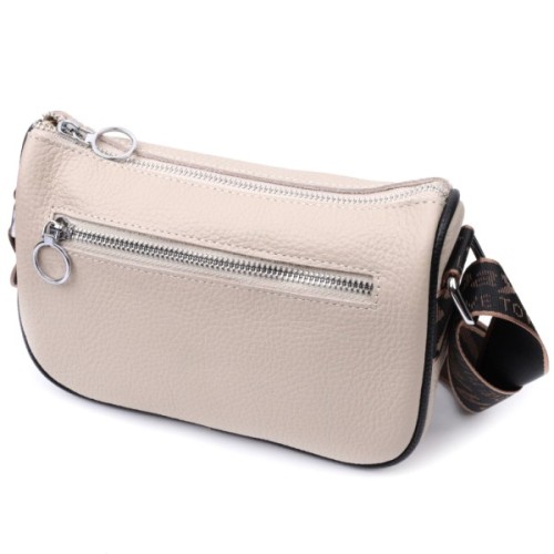 Сумка Vintage Жіноча з вишивкою на лицьовій стороні з натуральної шкіри Бежева (22625)