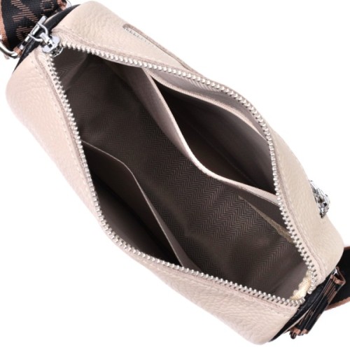 Сумка Vintage Жіноча з вишивкою на лицьовій стороні з натуральної шкіри Бежева (22625)