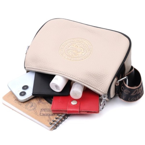 Сумка Vintage Жіноча з вишивкою на лицьовій стороні з натуральної шкіри Бежева (22625)