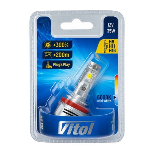 Автолампа Vitol LV1-H8/H11/H16 /LED-chips 3570 CSP/9-18v/35w/3000Lm/6000K (LV1-H8/H11/H16)