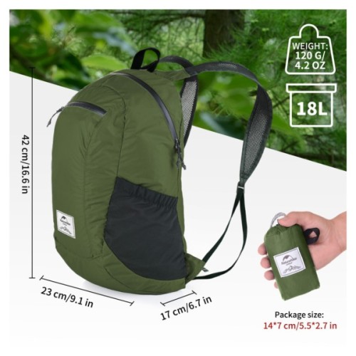 Рюкзак туристичний Naturehike NH17A012-B Ultralight 18 л зелений (6976507663762)