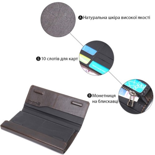 Гаманець Grande Pelle З відділенням для телефону З натуральної шкіри Коричневий (11645)