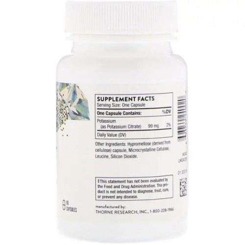 Мінерали Thorne Research Калій Цитрат, Potassium Citrate, 90 капсул (THR-24002)