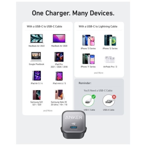 Зарядний пристрій Anker USB-C PD30W PowerPort 511 Nano III white (A2147G21)