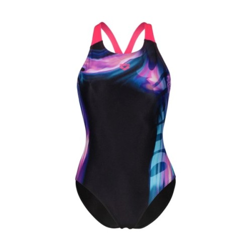 Купальник Arena Dreamhline Swimsuit V Back 008328-500 чорний, фіолетовий, бірюзовій 36 (3468337427940)