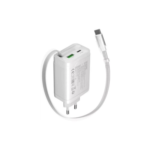 Зарядний пристрій Canyon 1xUSB-C PD65W + 1xUSB QC3.0 + cable USB-C to USB-C white (CNS-CURC65ACW)