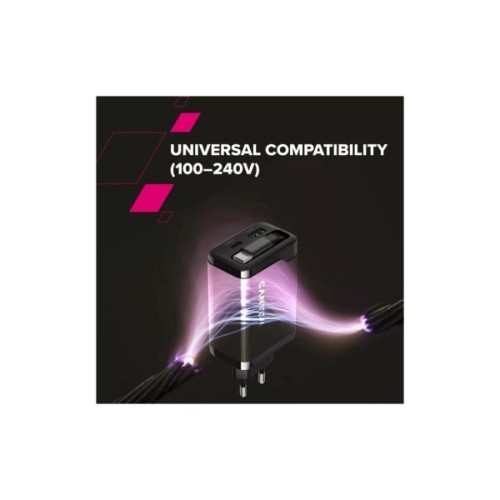 Зарядний пристрій Canyon 1xUSB-C PD65W + 1xUSB QC3.0 + cable USB-C to USB-C white (CNS-CURC65ACW)