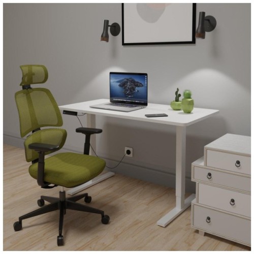 Комплект офісних меблів Mealux PowerDesk Lite White + Leo Air Plus Green (EVO-201 Lite W/W +Y-546 KZ)