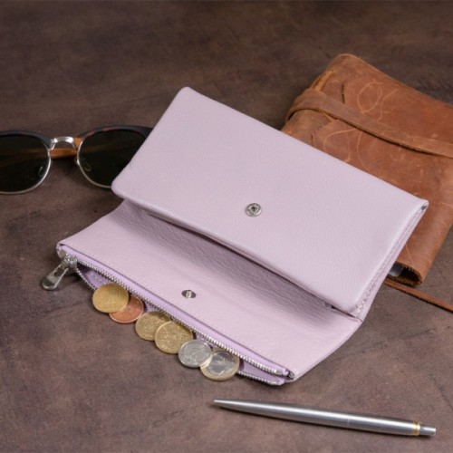 Гаманець ST Leather З кишенею для мобільного Шкіряний Ліловий (19269)
