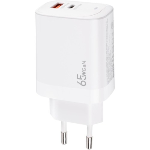 Зарядний пристрій XoKo 1xUSB-C PD65W + 1xUSB QC3.0 GaN white (XK-QC-620)