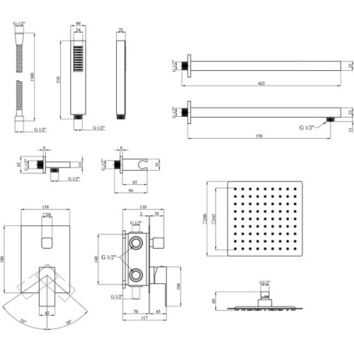 Душовий гарнітур Kroner Edelstahl Kubus-SCH082+ змішувач Edelstahl Kubus-SCH010 (CVS30181)