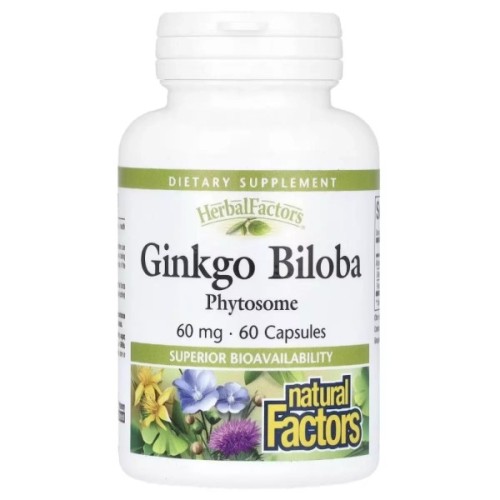 Вітамінно-мінеральний комплекс Natural Factors Гінкго Білоба, фітосоми, 60 мг, Ginkgo Biloba, Phytosome, 60 капсул (NFS-04805)