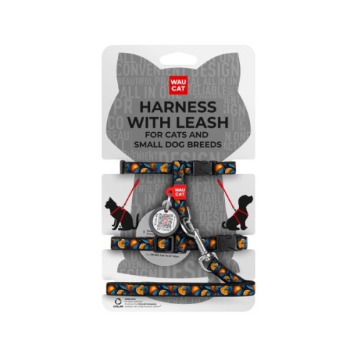 Шлея для котів Waucat Nylon з QR паспортом "Апельсини" пластиковий фастекс (329-4054)
