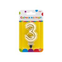 Свічка Maxi золотиста двостороння "3" у вигляді надувної кульки висотою 7,62 см (MX622095G-3)