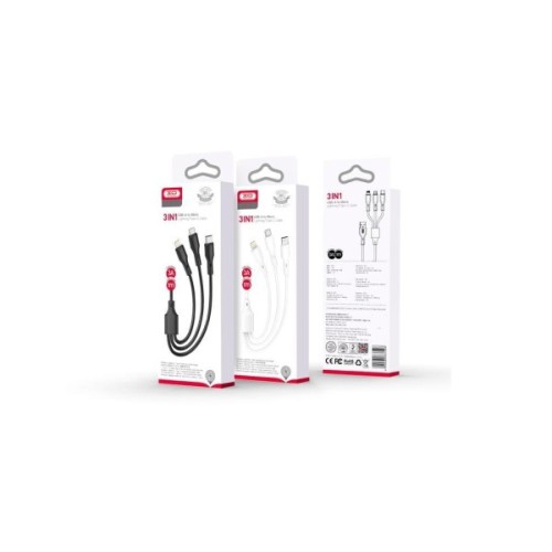 Дата кабель USB 2.0 AM to Lightning + Micro 5P + USB-C 1.0m 2.4A XO (CB-23U3)