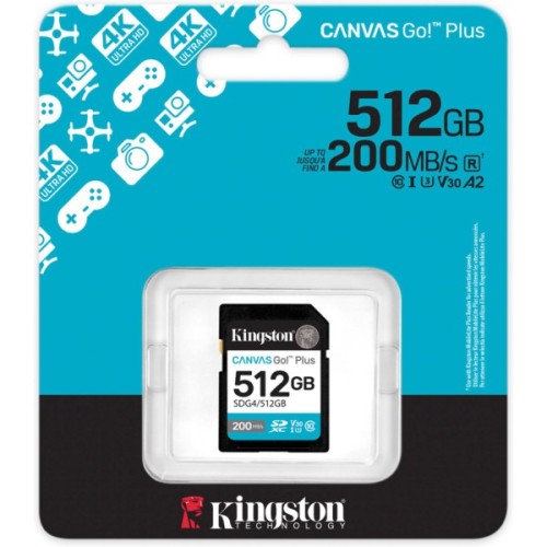 Карта пам'яті Kingston 512GB SDXC сlass 10 UHS-I U3 V30 Canvas Go Plus G4 (SDG4/512GB)